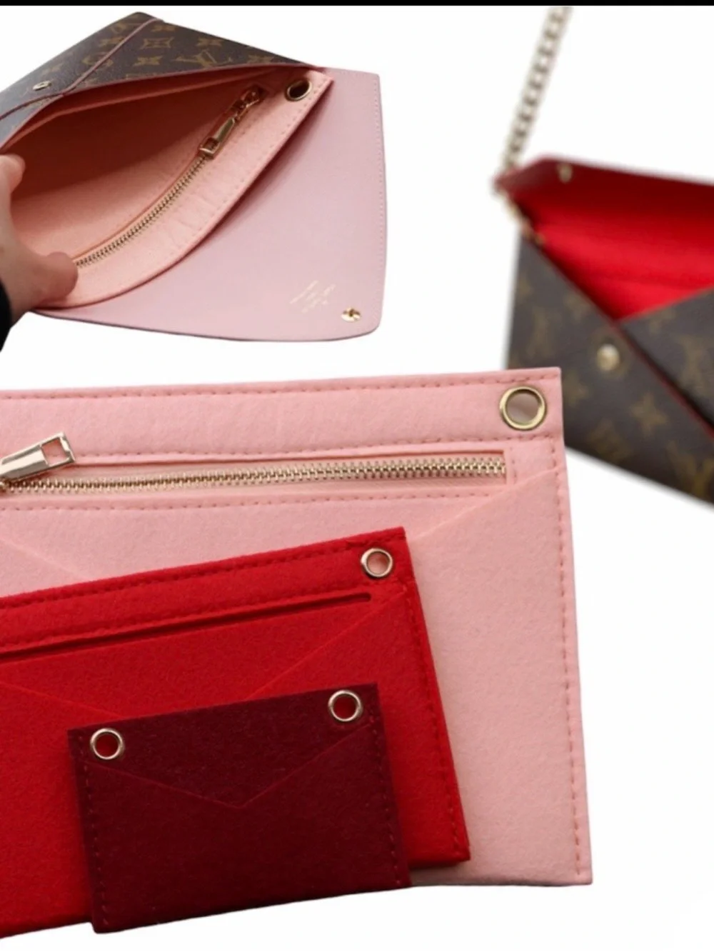 Red Felt Card Case and Mini Wallet Duo for LV Kirigami conversion